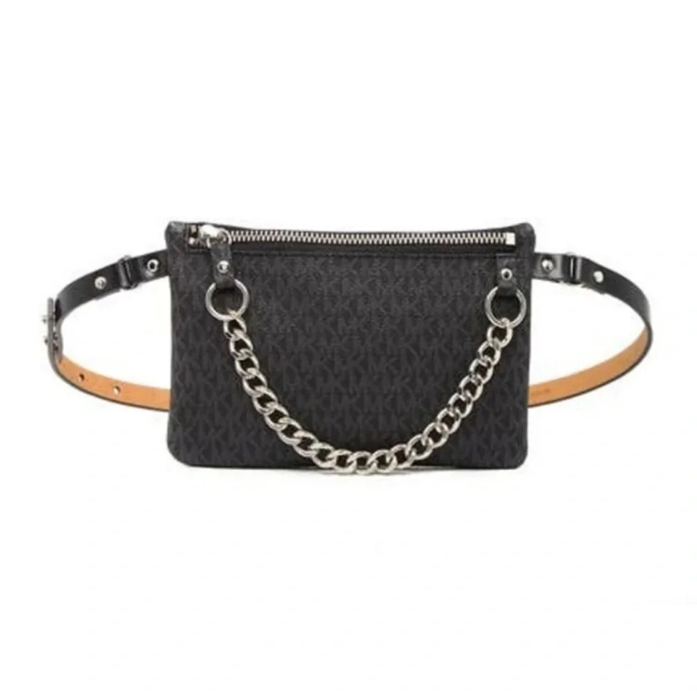 NWOT Michael Kors Black MK Belt Bag with Pull Chain. Perfect size for iPhone too - Picture 5 of 7